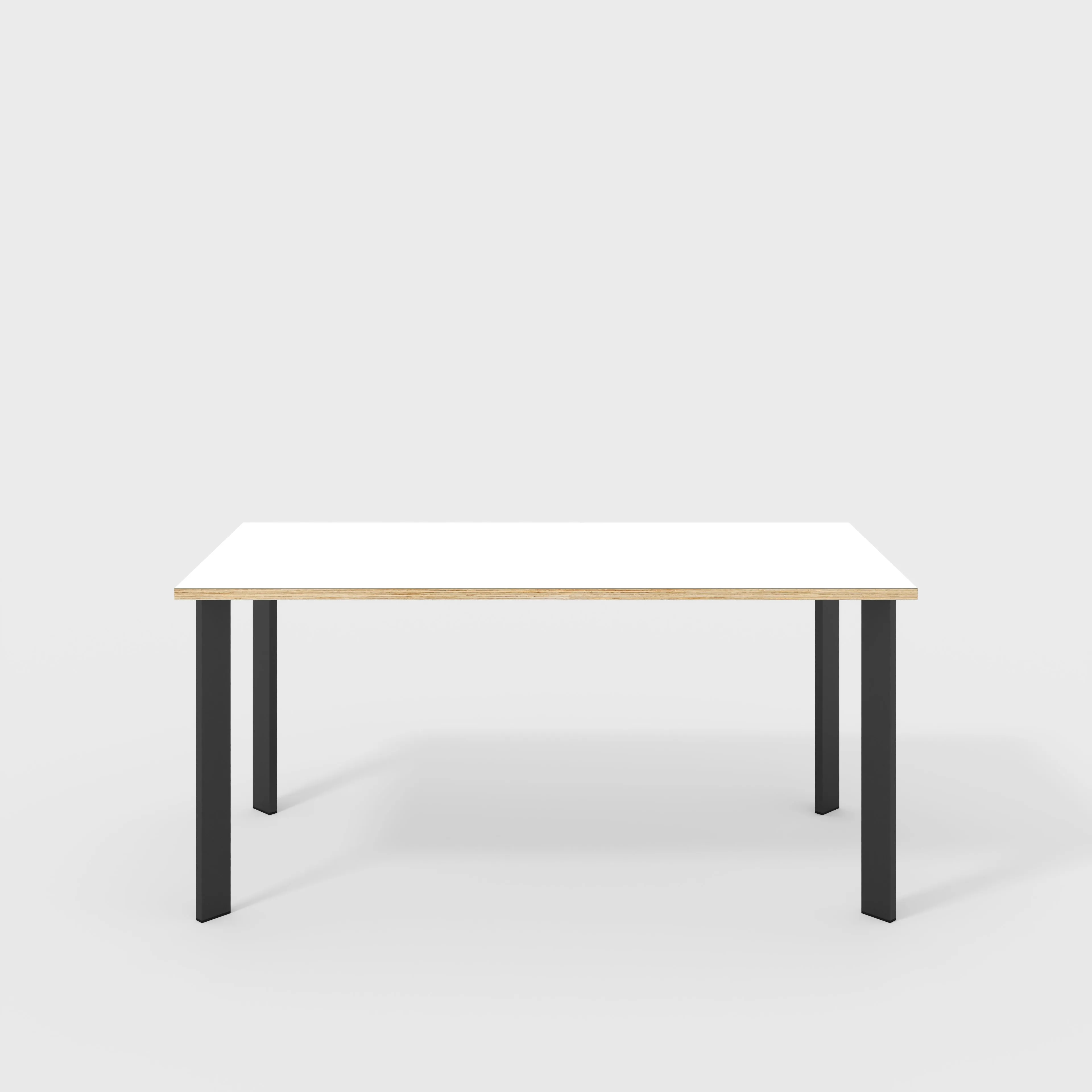 Plywood Desk with Black Rectangular Single Pin Legs - Formica White - 1600(w) x 800(d) x 735(h)