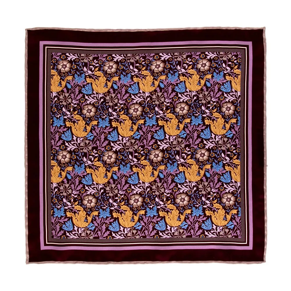 Purple Brown and Yellow Compton William Morris Duchesse Silk Pocket Square