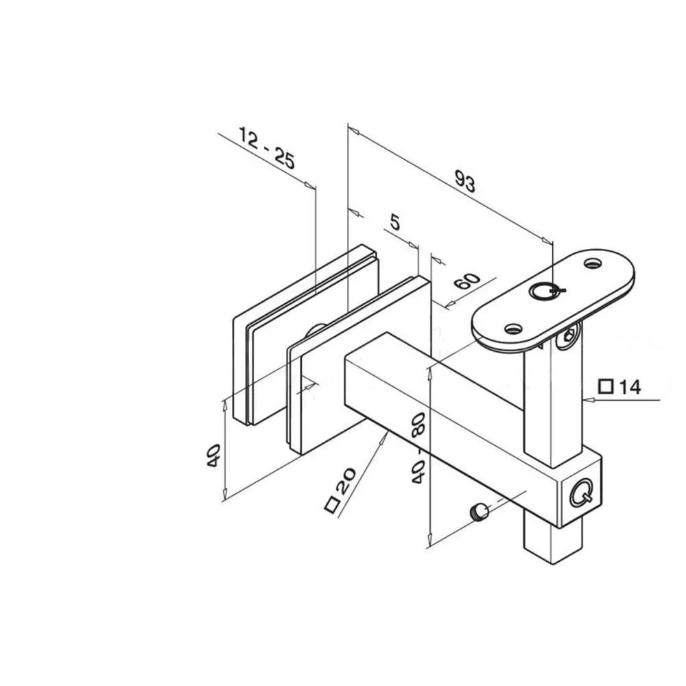 Q-Railing Square Line Adjustable Handrail Bracket Glass To Flat Material