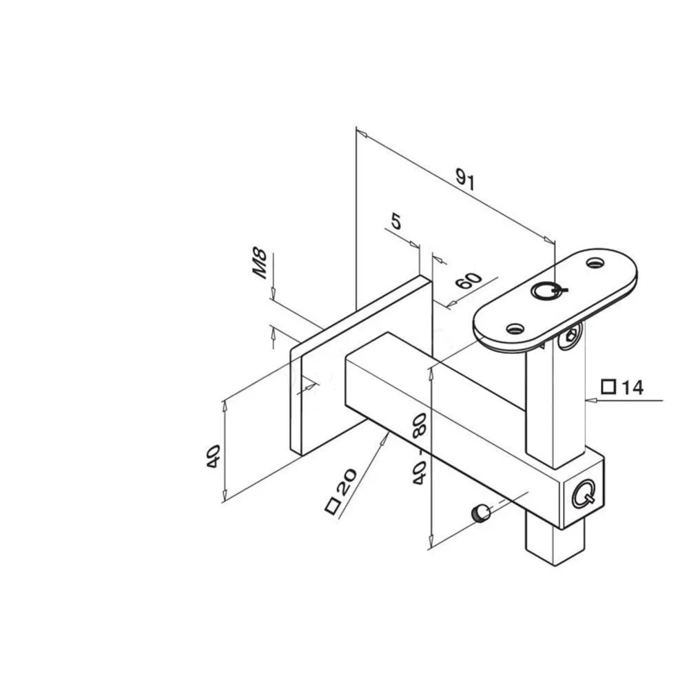 Q-Railing Square Line Adjustable Handrail Bracket Wall To Flat Material