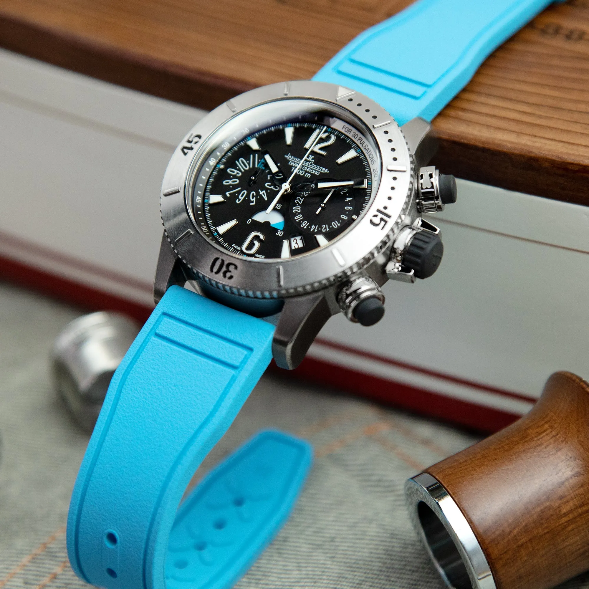 Quick Release Sky Blue Pilot FKM rubber watch strap, 20mm or 22mm