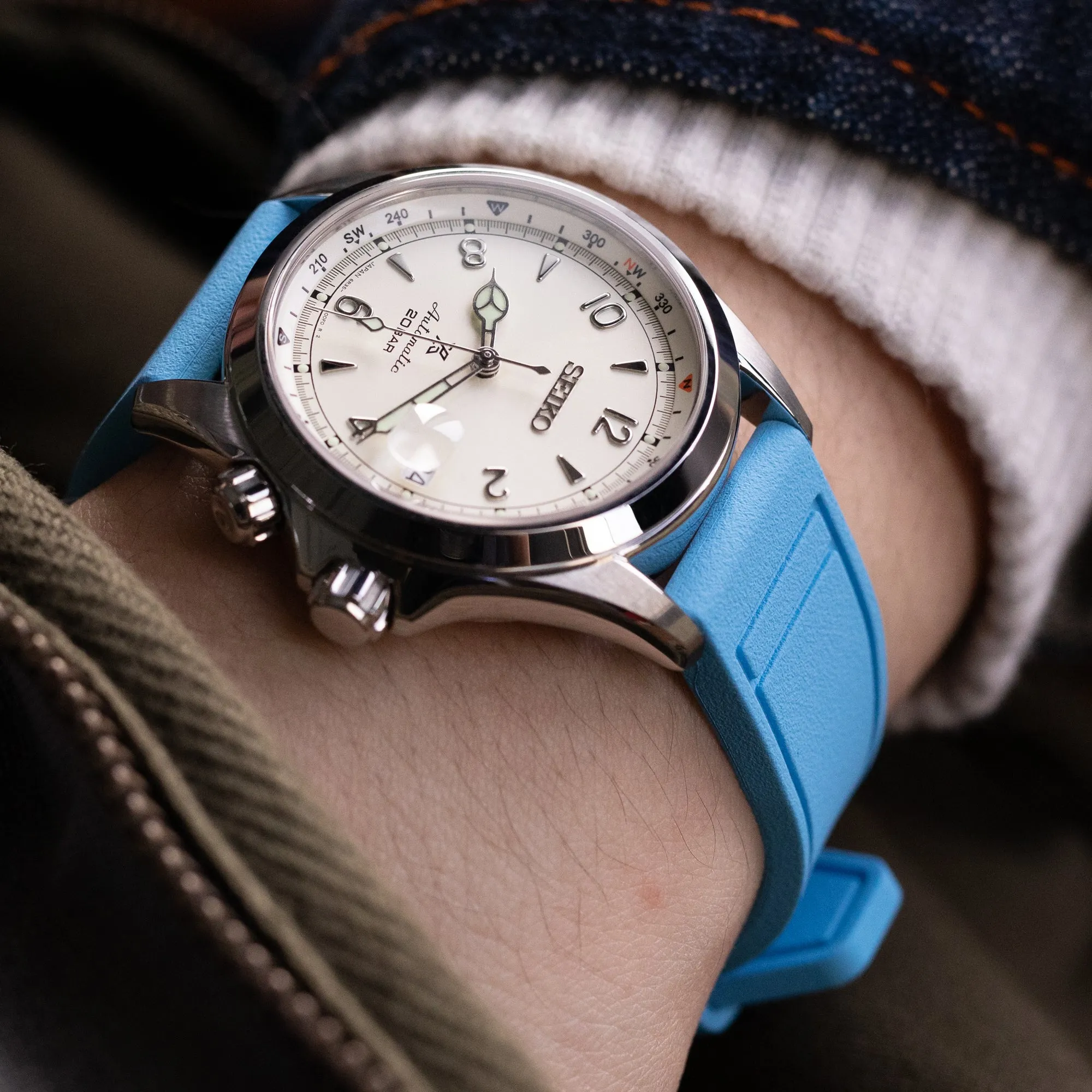 Quick Release Sky Blue Pilot FKM rubber watch strap, 20mm or 22mm