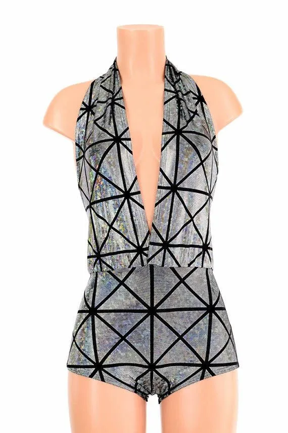 "Josie" Romper in Silver Cracked Tile