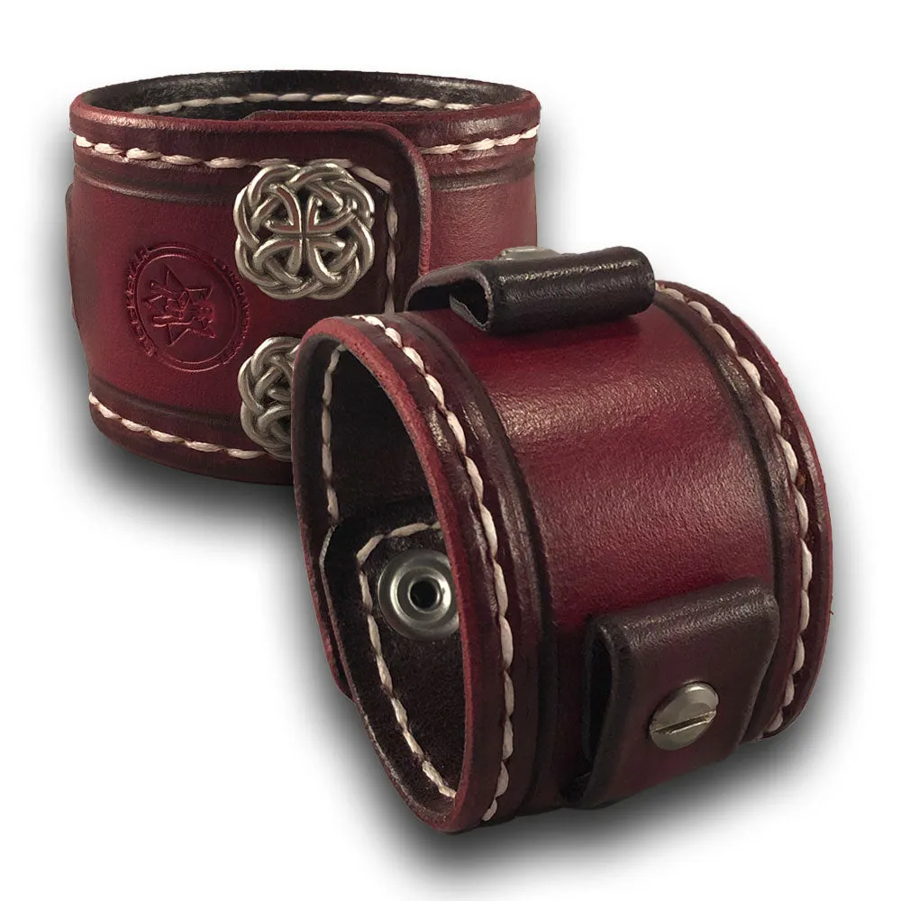 Red Stressed Leather Cuff Watch Band with Snaps