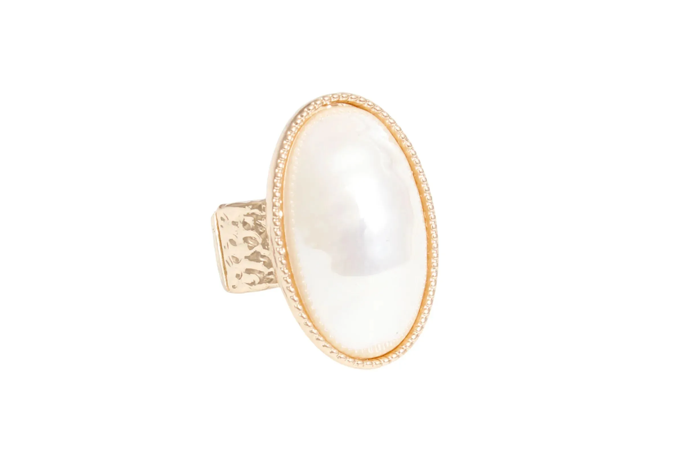 Ring Gold Pearl Oval Cocktail Ring for Women