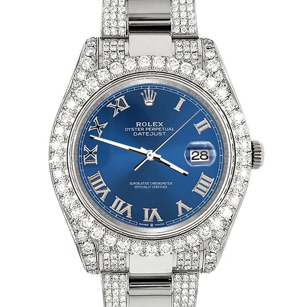 Rolex Datejust II 41mm 8.3ct Diamond Bezel/Lugs/Bracelet/Blue Roman Dial Watch TFJ-142508227