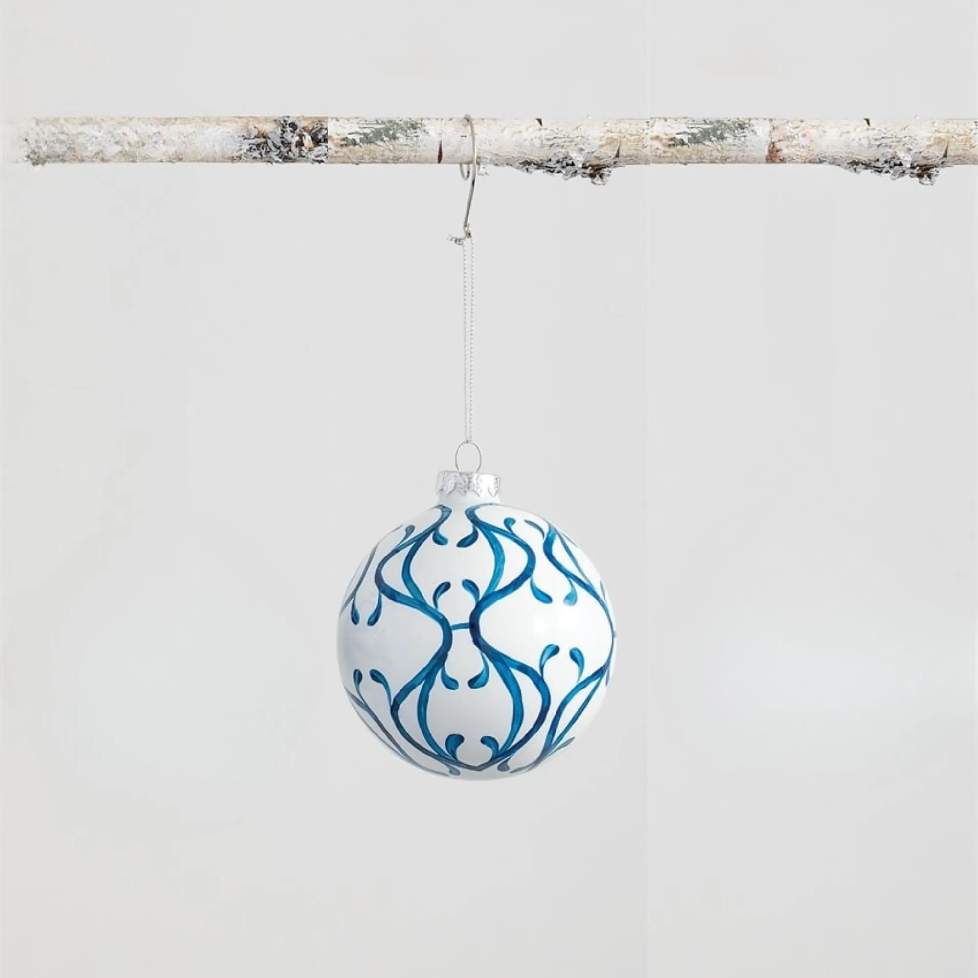 Scroll Ball Ornament Blue and White