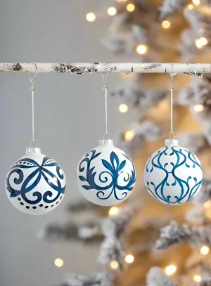 Scroll Ball Ornament Blue and White