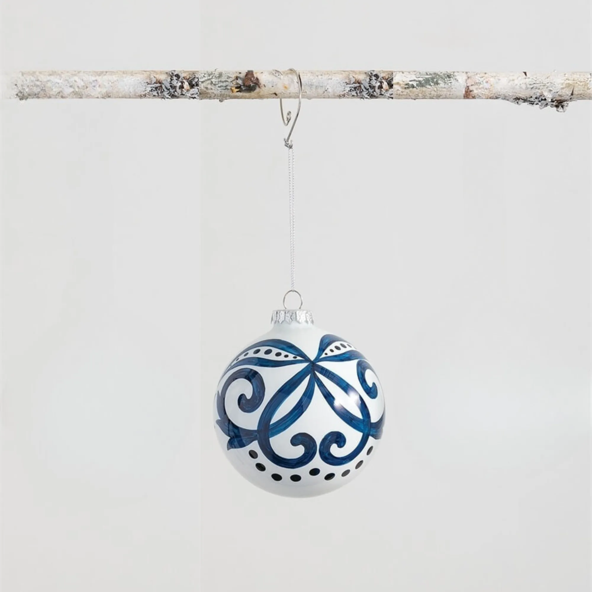 Scroll Ball Ornament Blue and White