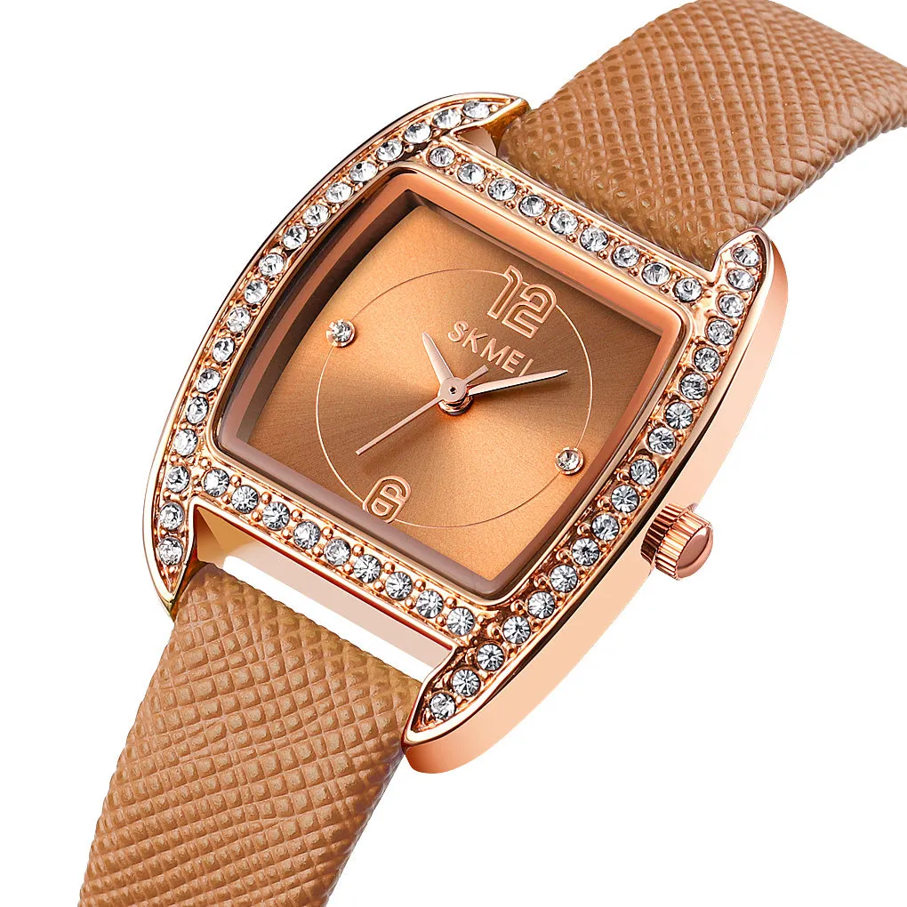 SKMEI 1770 Women Diamond Watches w/ Leather Band