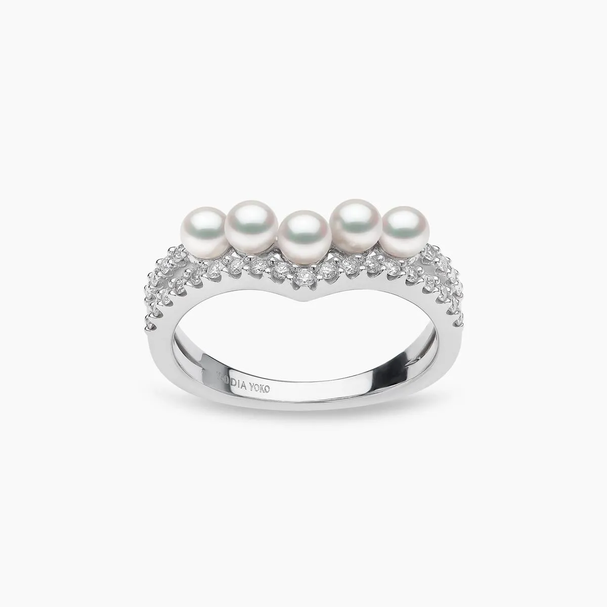 Sleek 18K Gold Pearl and Diamond Curve V Ring