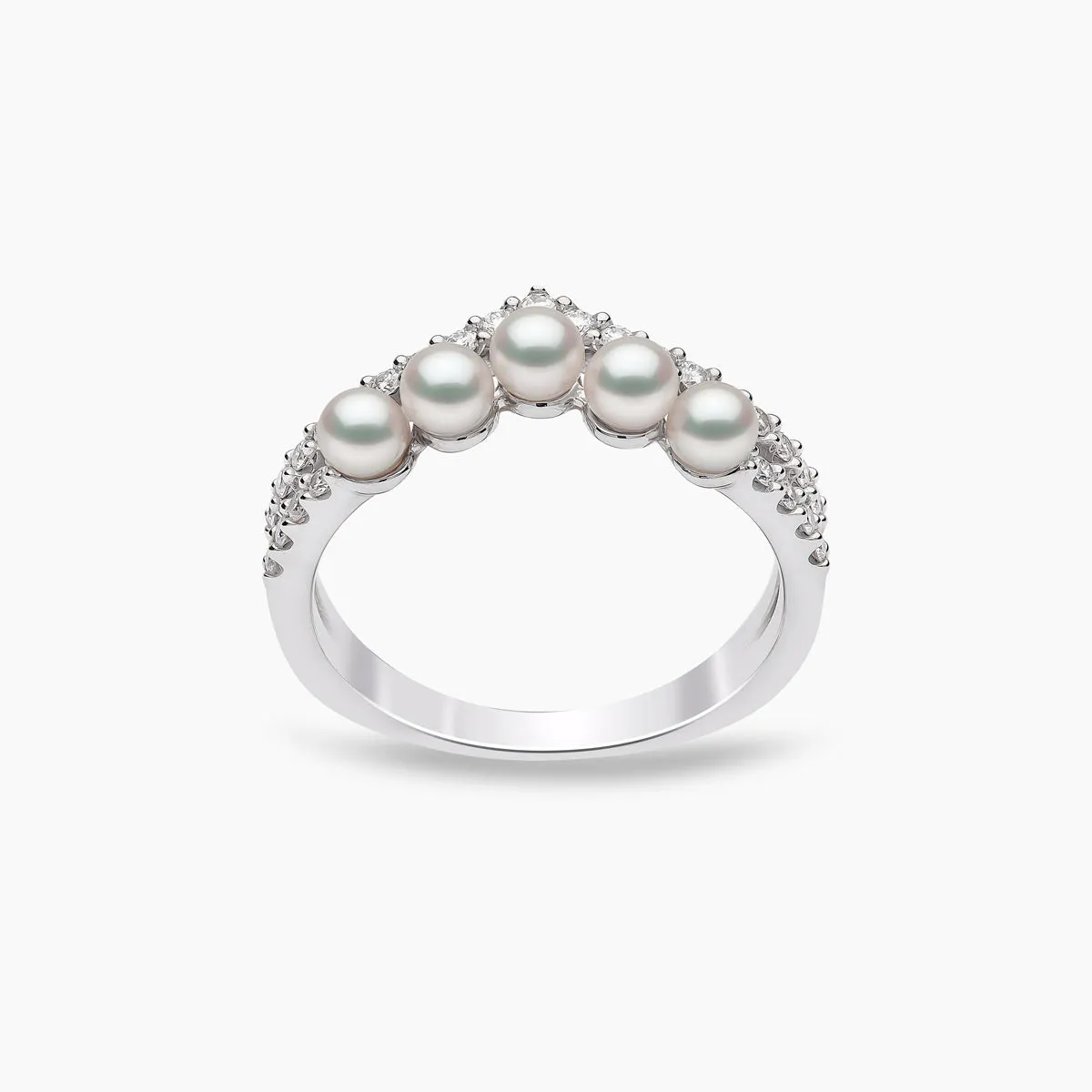 Sleek 18K Gold Pearl and Diamond Curve V Ring