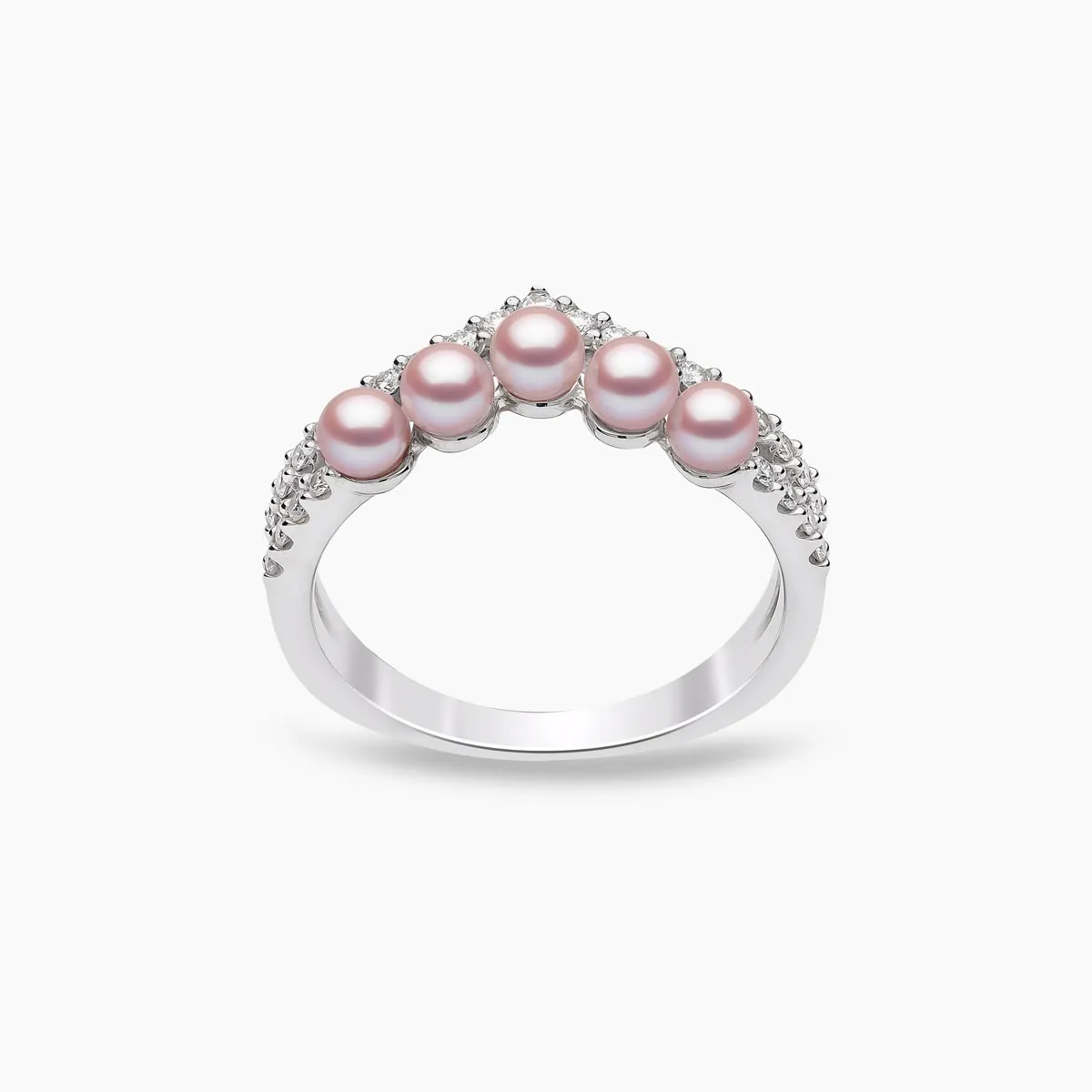 Sleek 18K Gold Pearl and Diamond Curve V Ring