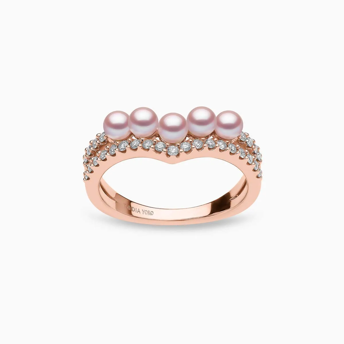 Sleek 18K Gold Pearl and Diamond Curve V Ring