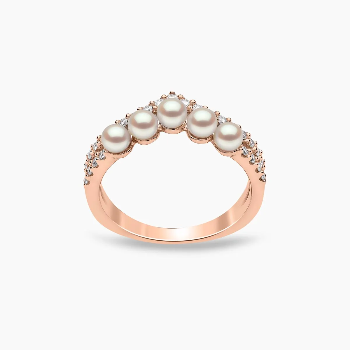 Sleek 18K Gold Pearl and Diamond Curve V Ring