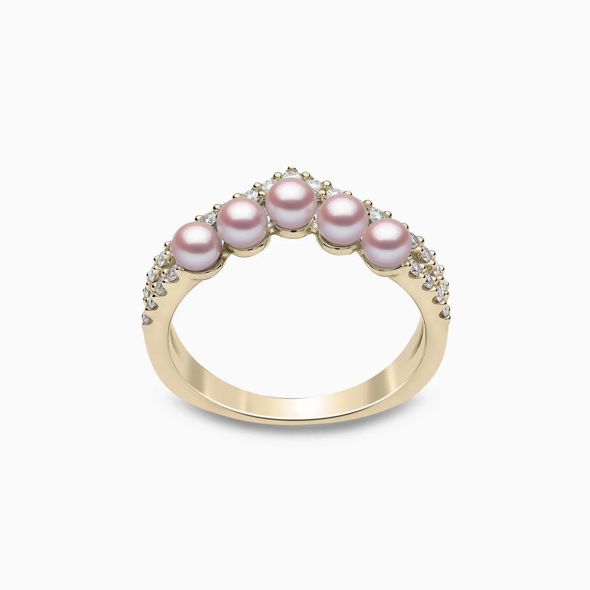 Sleek 18K Gold Pearl and Diamond Curve V Ring