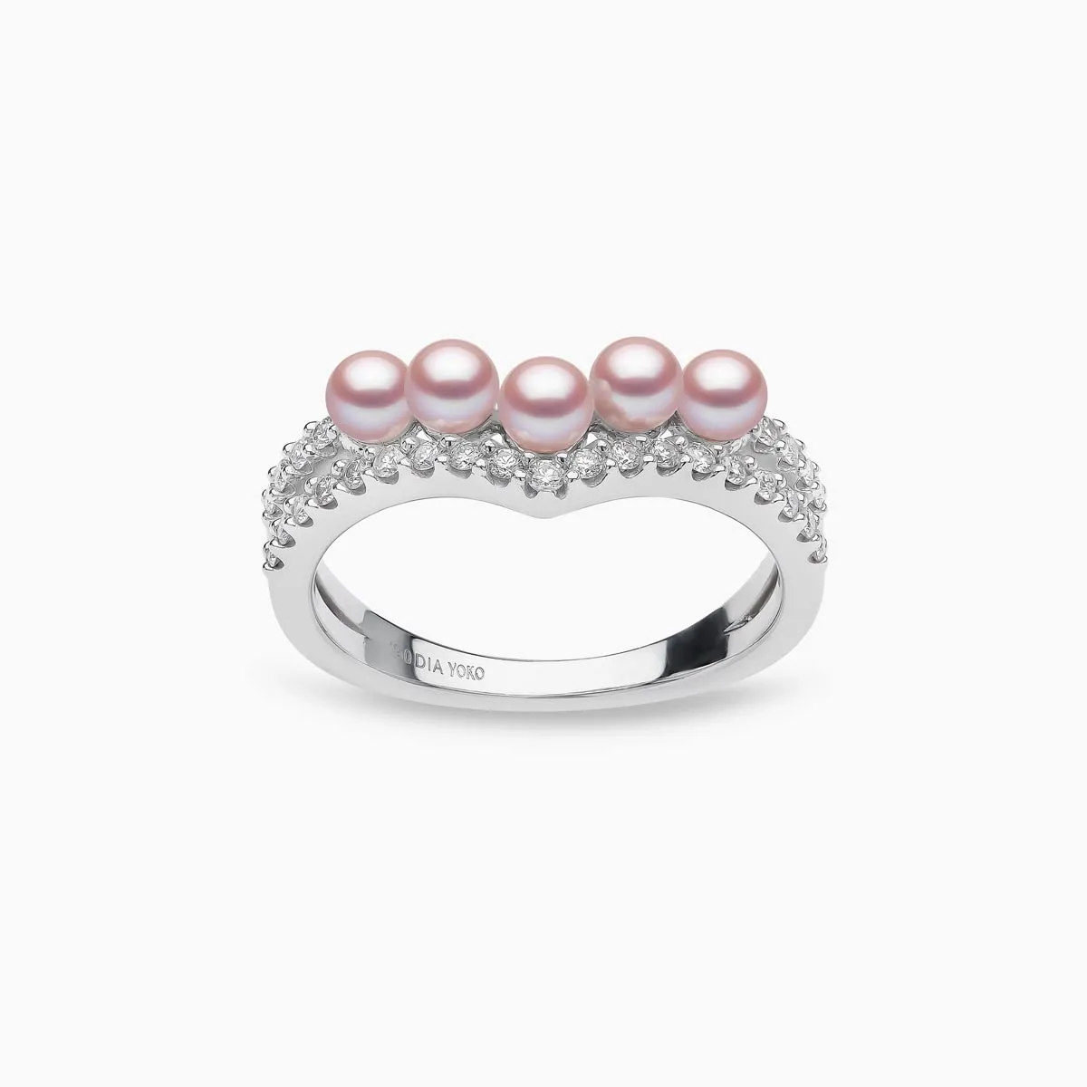 Sleek 18K Gold Pearl and Diamond Curve V Ring