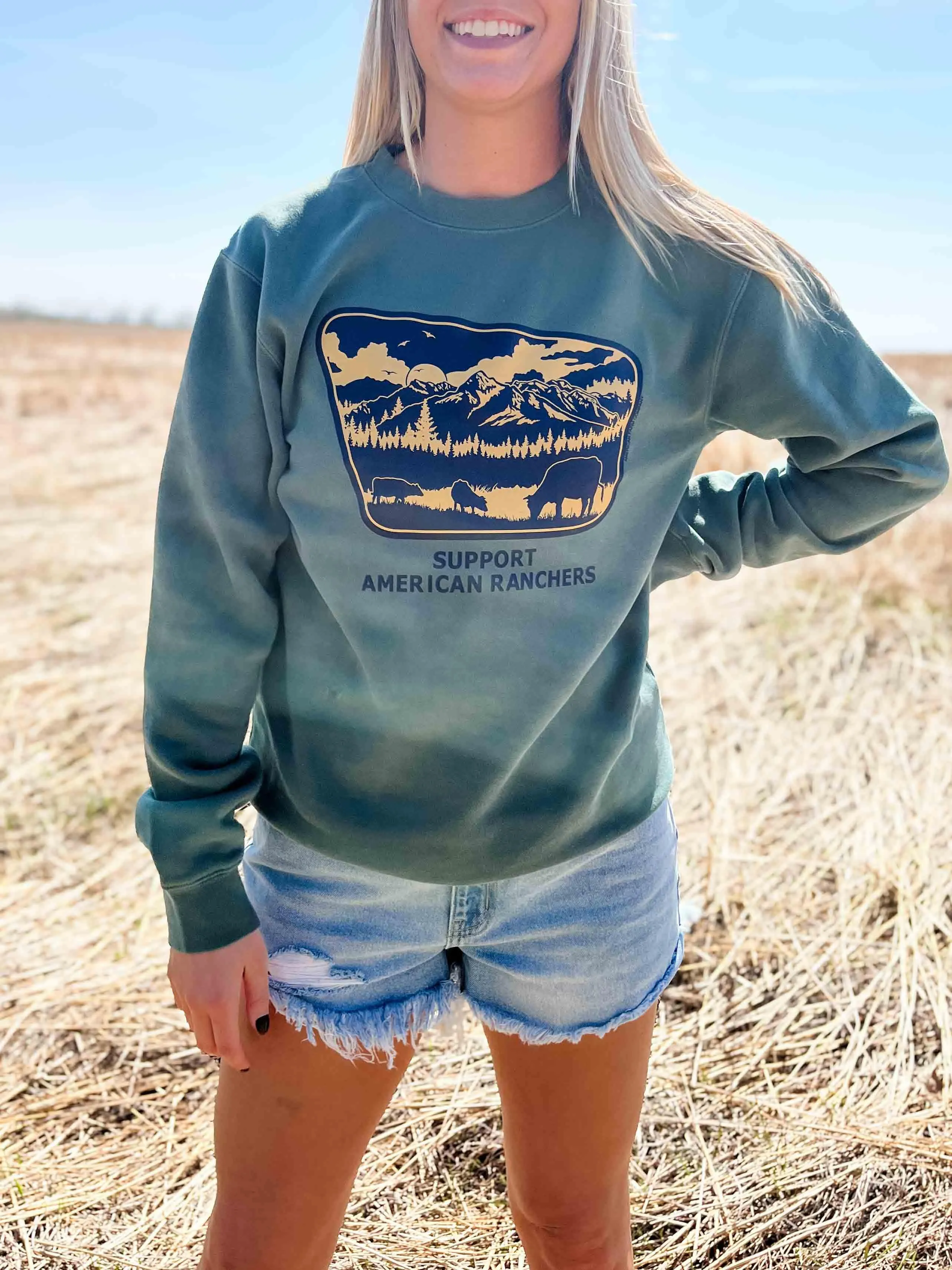 Support American Ranchers Landscape Green Crewneck