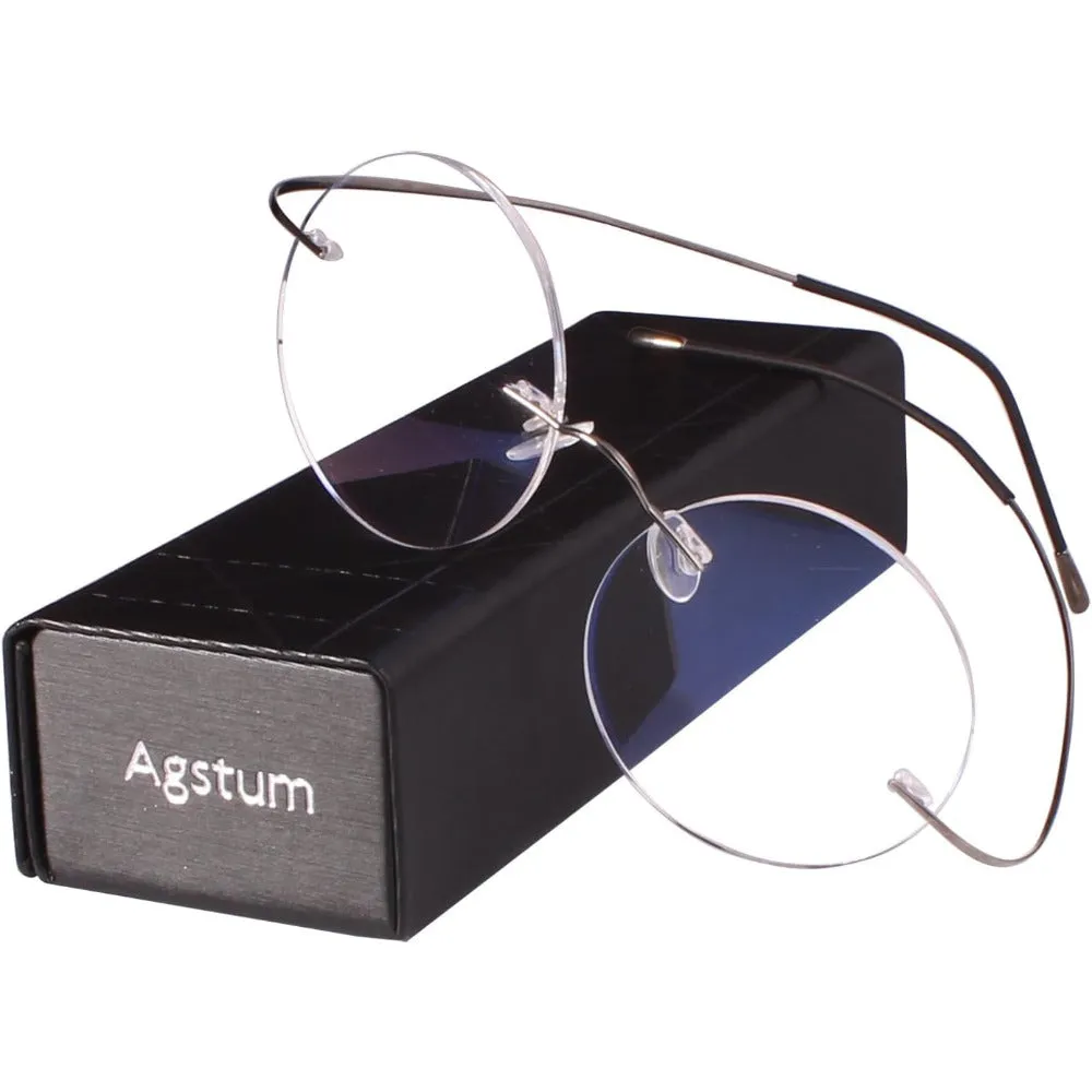 Titanium 46mm Round Rimless Flexible Eyeglasses A2007