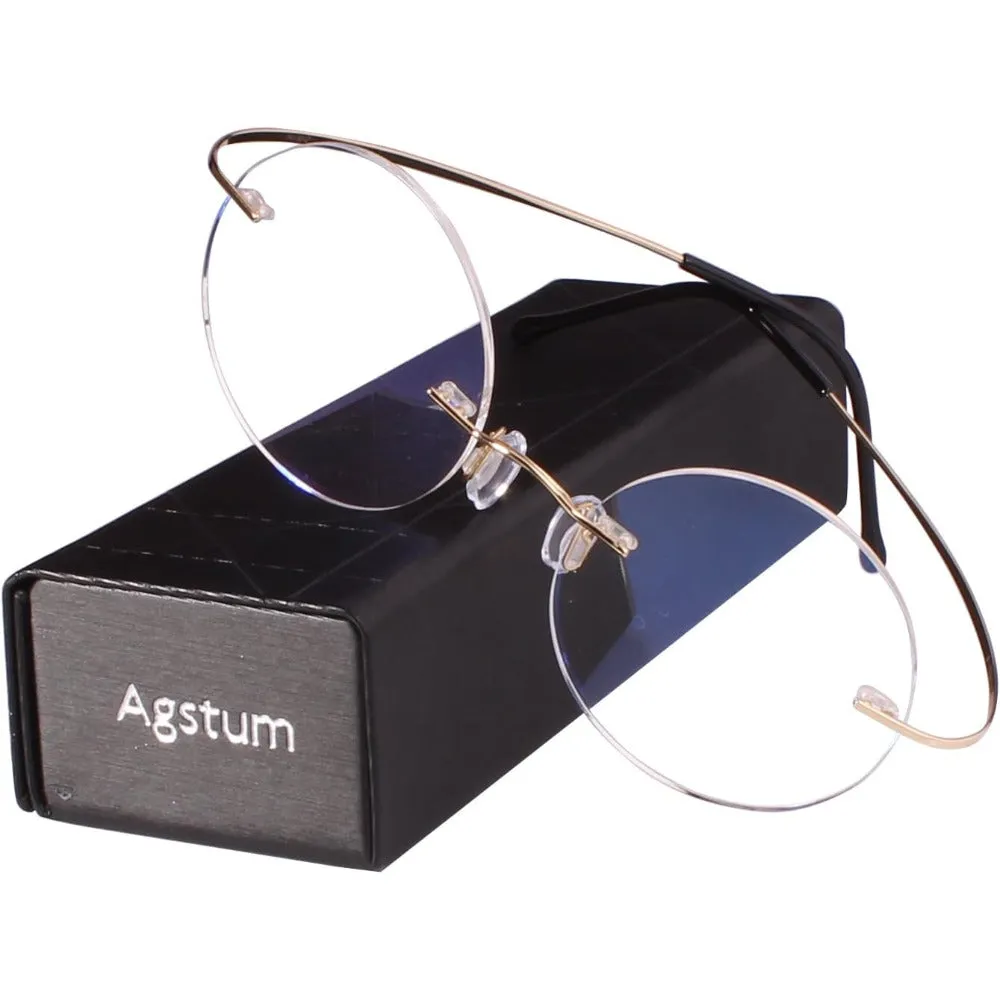 Titanium 46mm Round Rimless Flexible Eyeglasses A2007