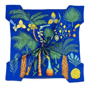 Tropical Print Oversized Square Silk Twill Scarf - Klein Blue