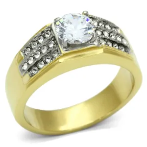 Two-Tone IP Gold (Ion Plating) Stainless Steel Ring with AAA Grade CZ in Clear for Women Style TK759