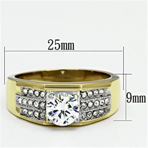 Two-Tone IP Gold (Ion Plating) Stainless Steel Ring with AAA Grade CZ in Clear for Women Style TK759