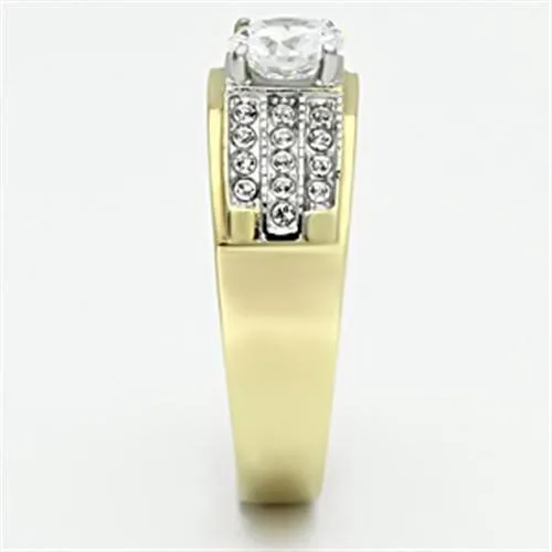 Two-Tone IP Gold (Ion Plating) Stainless Steel Ring with AAA Grade CZ in Clear for Women Style TK759