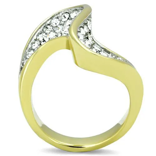 Two-Tone IP Gold (Ion Plating) Stainless Steel Ring with Top Grade Crystal in Clear for Women Style TK1549