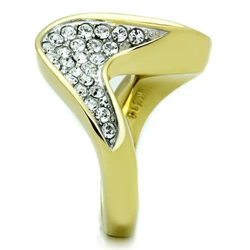 Two-Tone IP Gold (Ion Plating) Stainless Steel Ring with Top Grade Crystal in Clear for Women Style TK1549