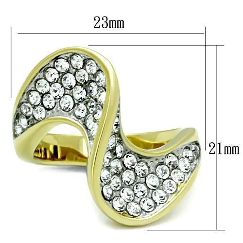 Two-Tone IP Gold (Ion Plating) Stainless Steel Ring with Top Grade Crystal in Clear for Women Style TK1549