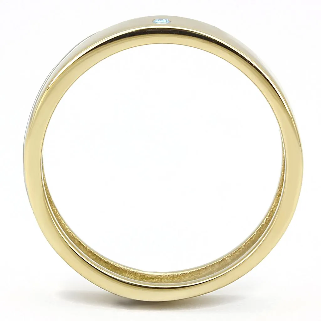 Two-Tone IP Gold (Ion Plating) Stainless Steel Ring with Top Grade Crystal in Sea Blue for Women Style TK3267