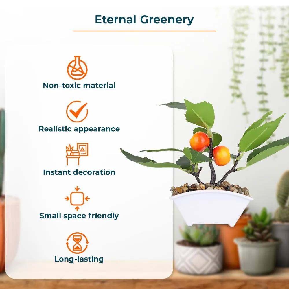 Urbane Home Artificial Plants For Home Décor|Natural Looking Indoor Fake Plants With Pot|Artificial Flowers For Decoration (Orange)