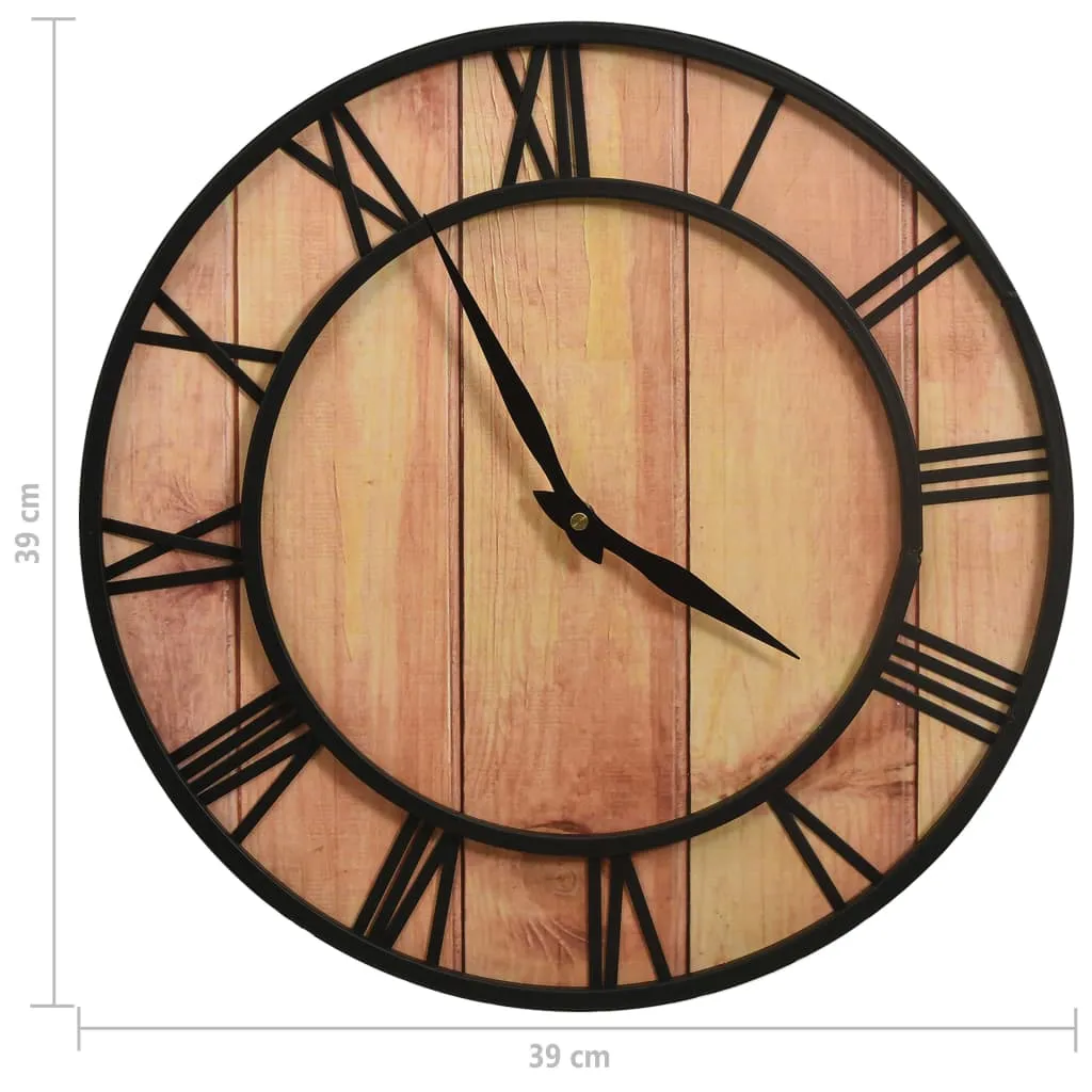 Wall Clock 39 cm Brown and Black MDF and Iron