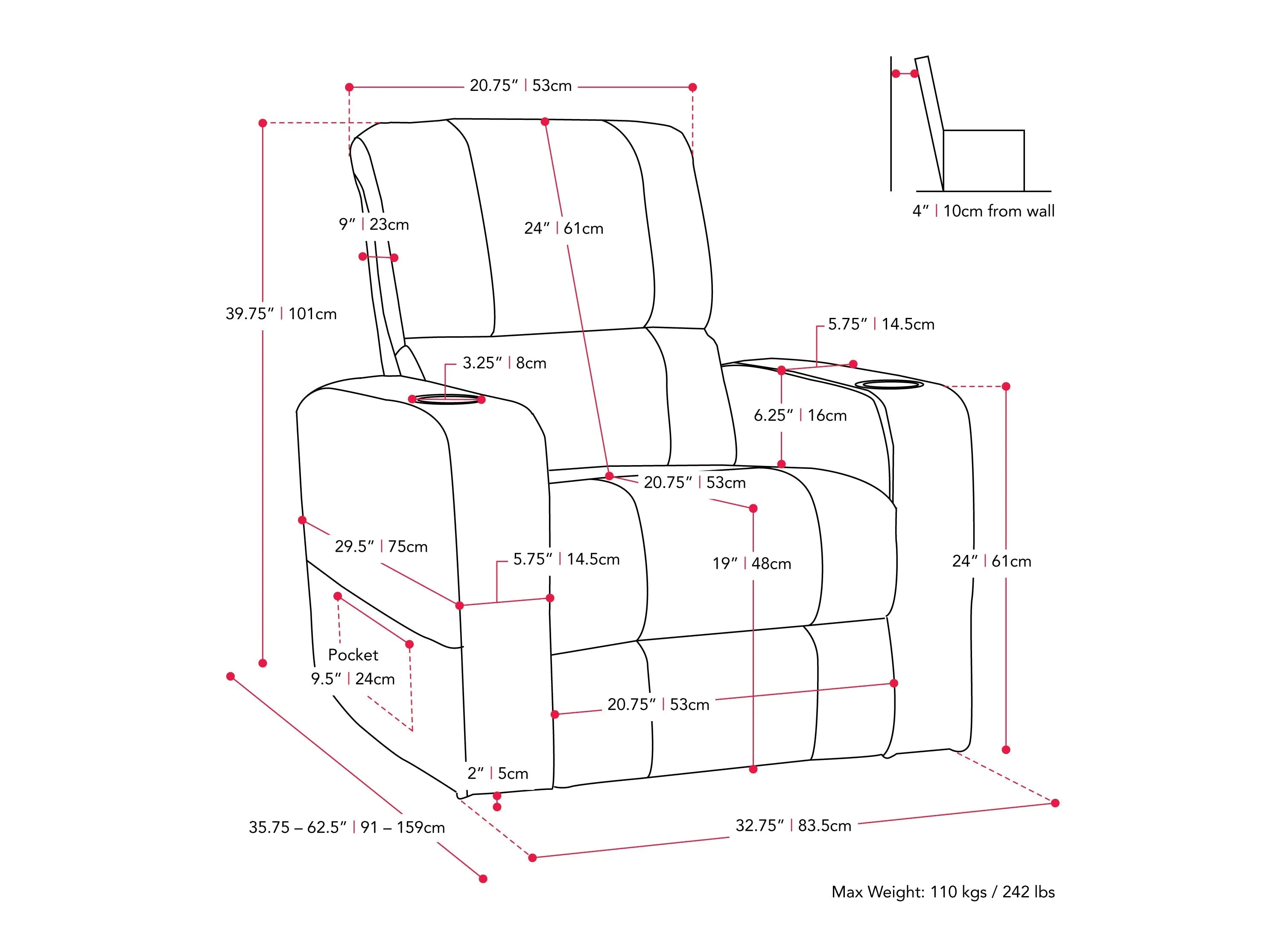 White Power Recliner with Cup Holder