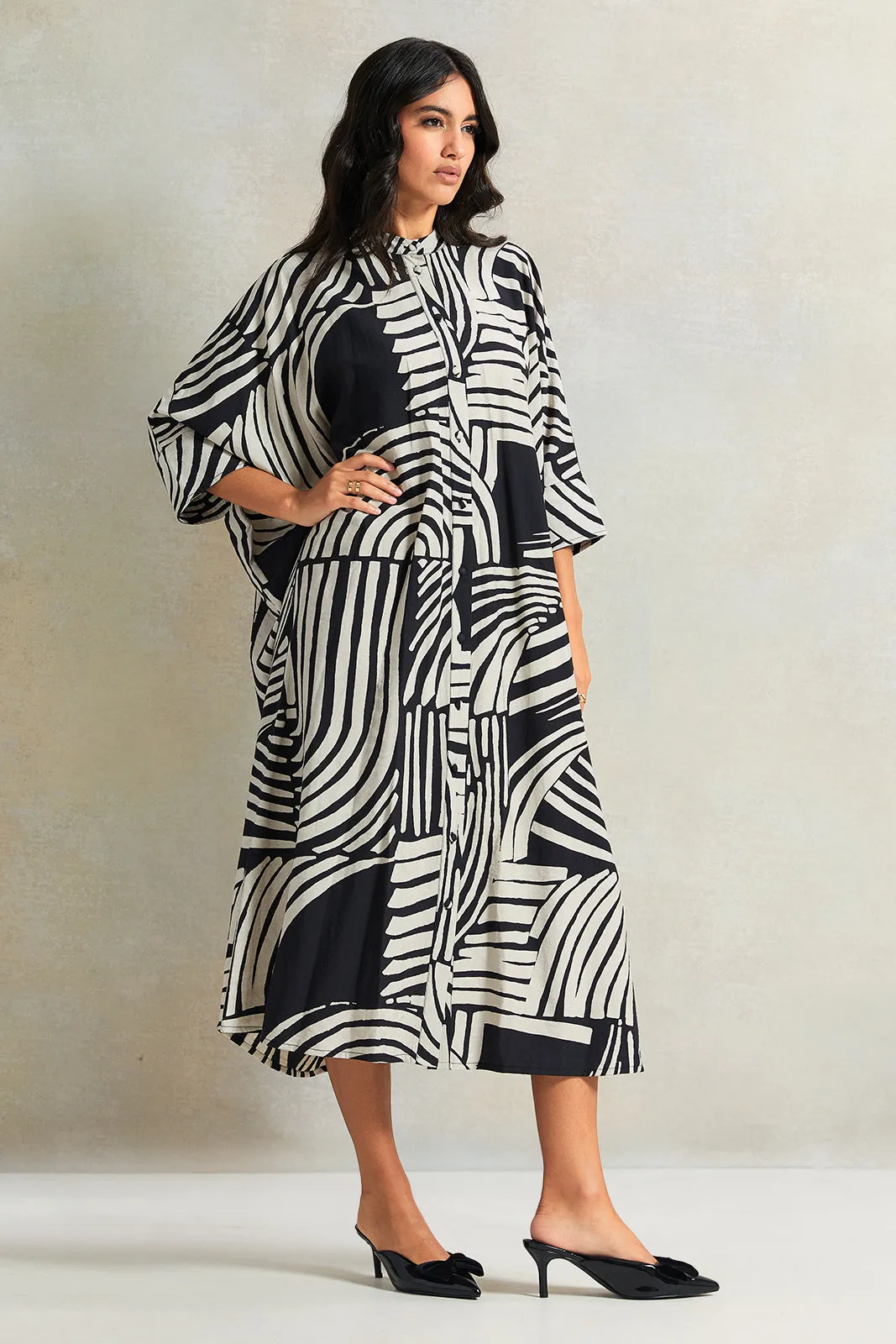 Women Multicolour Long Sleeve Kaftan Printed Dress