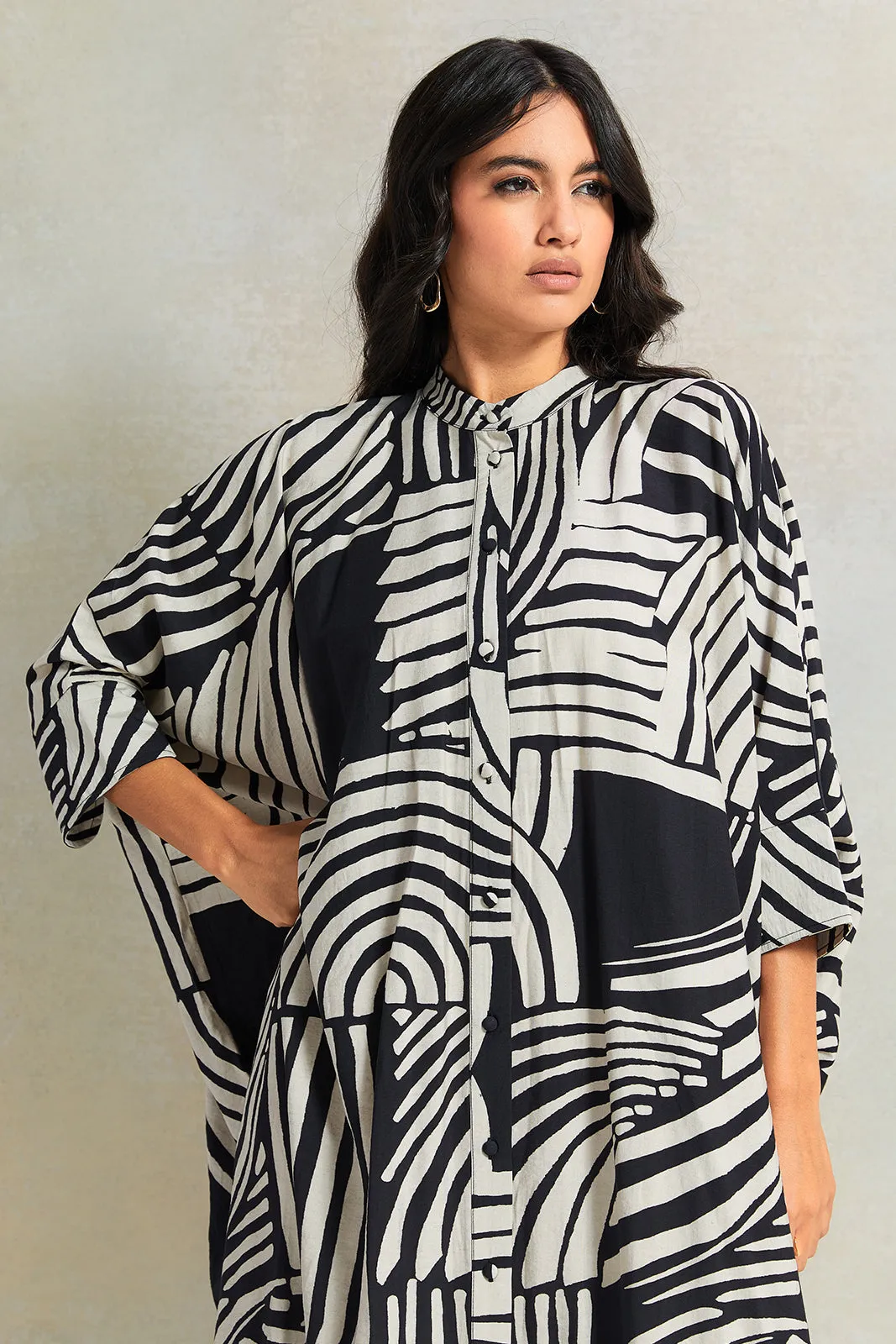 Women Multicolour Long Sleeve Kaftan Printed Dress