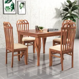 wood affair Solid Sheesham Wood Square Dining Table 4 Seater | Wooden Four Seater Dinning Table with 4 Cushioned Chairs for Home | Curve Mark Style Dining Room Sets for Restaurants | Honey Finish-16