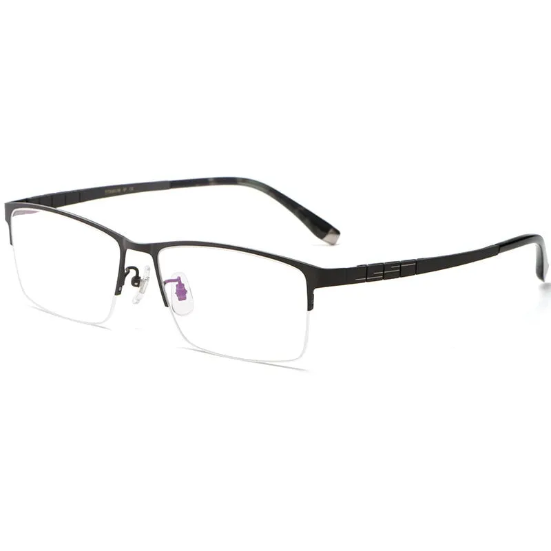 Yimaruili Men's Semi Rim Titanium Rectangular Frame Eyeglasses HT0186